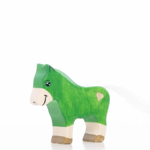 Lilu® Einhorn Pony Fohlen mit leuchtendem Herz, Mähne und Schweif, Fabelwelt Holztiere handbemalt, Holzspielzeug aus FSC®-Holz, EN71 und DEKRA Zertifiziert Spielfigur für Kinder (Grün) von Lilu