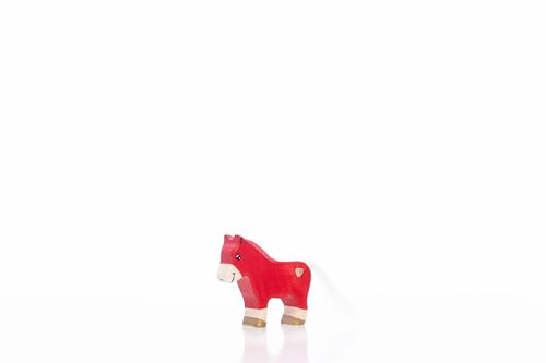 Lilu® Einhorn Pony Fohlen mit leuchtendem Herz, Mähne und Schweif, Fabelwelt Holztiere handbemalt, Holzspielzeug aus FSC®-Holz, EN71 und DEKRA Zertifiziert Spielfigur für Kinder (Rot) von Lilu