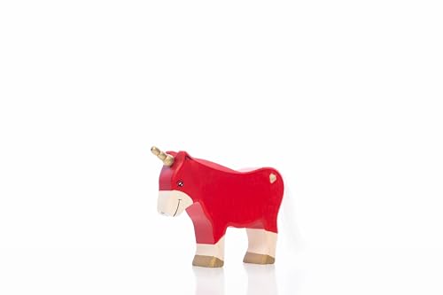 Lilu® Einhorn Pony Hengst mit leuchtendem Herz, Mähne und Schweif, Fabelwelt Holztiere handbemalt, Holzspielzeug aus FSC®-Holz, EN71 und DEKRA Zertifiziert Spielfigur für Kinder (Rot) von Lilu