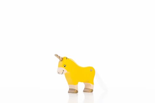 Lilu® Einhorn Pony Stute mit leuchtendem Herz, Mähne und Schweif, Fabelwelt Holztiere handbemalt, Holzspielzeug aus FSC®-Holz, EN71 und DEKRA Zertifiziert Spielfigur für Kinder (Gelb) von Lilu