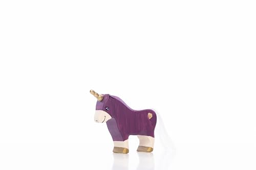 Lilu® Einhorn Pony Stute mit leuchtendem Herz, Mähne und Schweif, Fabelwelt Holztiere handbemalt, Holzspielzeug aus FSC®-Holz, EN71 und DEKRA Zertifiziert Spielfigur für Kinder (Lila) von Lilu