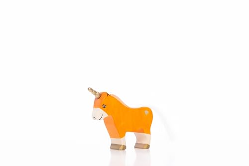 Lilu® Einhorn Pony Stute mit leuchtendem Herz, Mähne und Schweif, Fabelwelt Holztiere handbemalt, Holzspielzeug aus FSC®-Holz, EN71 und DEKRA Zertifiziert Spielfigur für Kinder (Orange) von Lilu