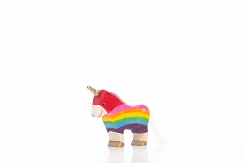 Lilu® Einhorn Pony Stute mit leuchtendem Herz, Mähne und Schweif, Fabelwelt Holztiere handbemalt, Holzspielzeug aus FSC®-Holz, EN71 und DEKRA Zertifiziert Spielfigur für Kinder (Regenbogen) von Lilu