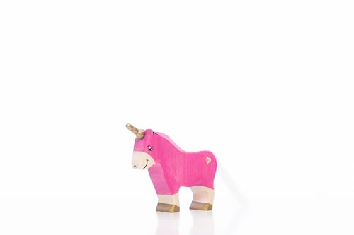 Lilu® Einhorn Pony Stute mit leuchtendem Herz, Mähne und Schweif, Fabelwelt Holztiere handbemalt, Holzspielzeug aus FSC®-Holz, EN71 und DEKRA Zertifiziert Spielfigur für Kinder (Rosa) von Lilu