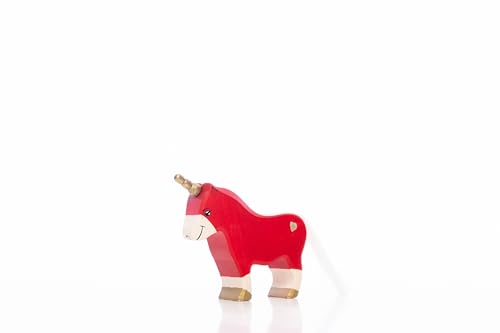 Lilu® Einhorn Pony Stute mit leuchtendem Herz, Mähne und Schweif, Fabelwelt Holztiere handbemalt, Holzspielzeug aus FSC®-Holz, EN71 und DEKRA Zertifiziert Spielfigur für Kinder (Rot) von Lilu