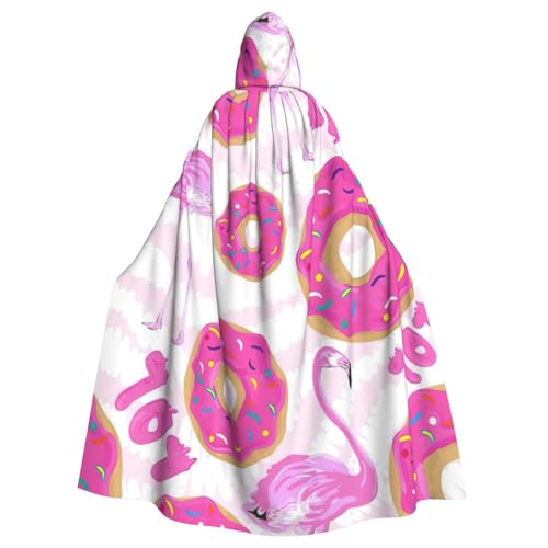 LimPac Flamingo und Donuts Unisex Erwachsene Umhang Kapuzenumhang Halloween Cosplay Hexe Kapuze Robe Vampirparty Kostüm von LimPac