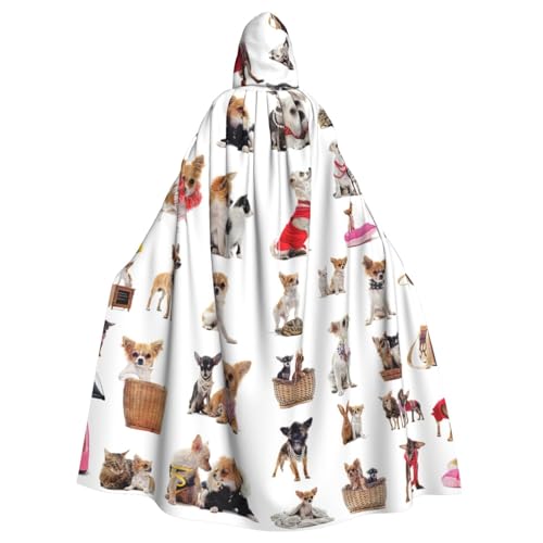 LimPac Niedlicher Chihuahua-Mops-Muster, Unisex, Erwachsene, Kapuzenumhang, Cosplay-Kostüm, Hexenumhang, Robe für Halloween, Weihnachtsfeier von LimPac