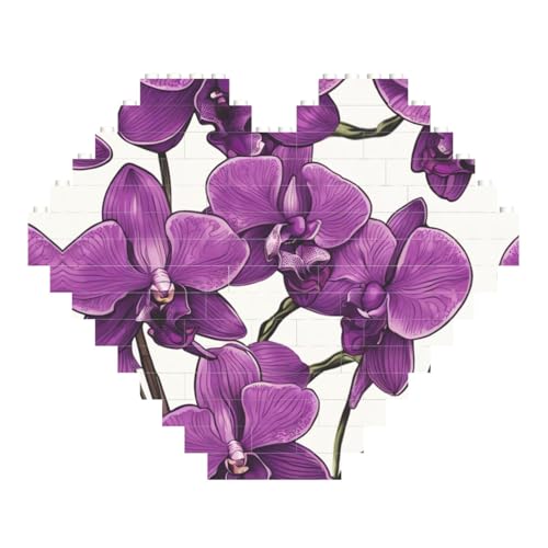 LimPac Purple Orchid Pattern Heart Shaped Building Brick Block Puzzle, Personalisierte Individuelle Foto Geschenke für Valentinstag von LimPac