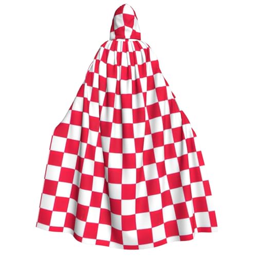 LimPac Roter karierter weißer Quadrate, Halloween-Umhang für Erwachsene, Kapuzenumhang, Hexenhaube, Robe, Unisex, Cosplay, Vampir-Partys von LimPac