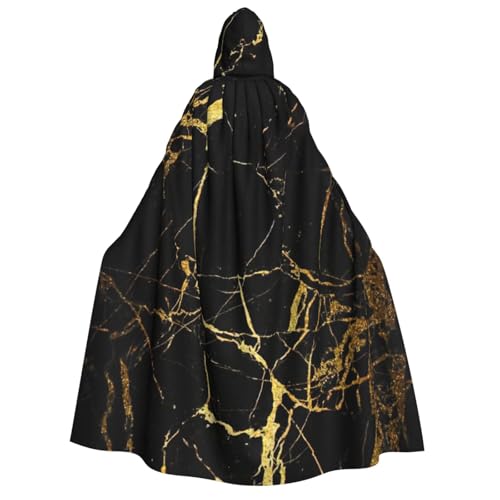 LimPac Schwarz-goldener Marmor-Umhang für Erwachsene, Halloween-Umhang mit Kapuze, Hexenhaube, Robe, Unisex, Cosplay, Vampir-Partys, Kostüm von LimPac