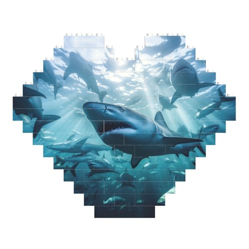 LimPac Sharks Heart Shaped Building Brick Block Puzzle, Personalisierte Individuelle Foto Geschenke für Valentinstag von LimPac