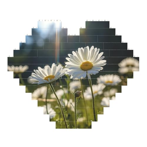 LimPac White Daisy Heart Shaped Building Brick Block Puzzle, Personalisierte Individuelle Foto Geschenke für Valentinstag von LimPac