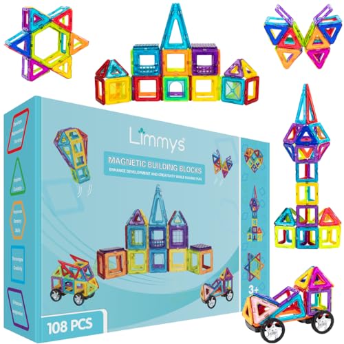 Limmys Magnetische Bausteine, Magnet Spielzeug Kinder für Jungen und Mädchen ab 3 4 5 6 7 8 Jahren, magnetbausteine pädagogisches Spielen, entdecken und Bauen, Magnetic Tiles Spielzeug von Limmys