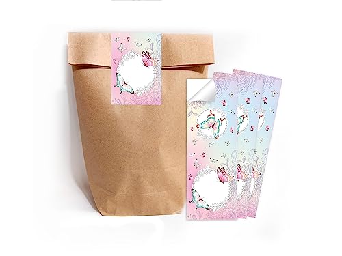 12 Geschenktüten + 12 selbstklebende Aufkleber/Sticker A7 Verpackung Schmetterling Blumen Mitgebsel Mitbringsel Gastgeschenk Geburtstag Fest Motto-Party Kindergarten Mädchen Jungen Teens Schule von Limonia