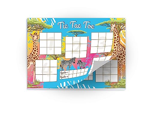 2 Tic Tac Toe je 25 Blätter DIN A6 Papierspiel Safari Giraffe Zebra Set Mitgebsel Mitbringsel Gastgeschenk zum Kindergeburtstag Fest Motto-Party Reise für Teens Mädchen Jungen Kindergarten Schule von Limonia