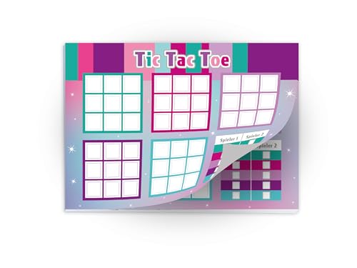 2 Tic Tac Toe je 25 Blätter DIN A6 Papierspiel Set Mitbringsel Gastgeschenk Mitgebsel zum Kindergeburtstag Motto-Party Fest Feier Event Reise Mädchen Teenies Mädels Schule Bausteine Bauklötze Herz von Limonia