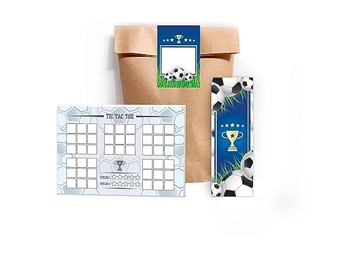 8 Tic Tac Toe je 25 Blätter + 8 Lesezeichen + 8 Tüten + 8 Aufkleber Fußball blau Set Mitgebsel Mitbringsel Gastgeschenk zum Kindergeburtstag Motto-Party für Teens Mädchen Jungen Kindergarten Schule von Limonia