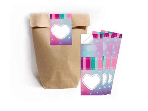 Limonia 10 Geschenktüten (Natur) + 10 Selbstklebende Aufkleber/Sticker A7 Verpackung Mitbringsel Gastgeschenk Mitgebsel zum Kindergeburtstag Motto-Party Girls Party Mädchen Schule Bausteine Bauklötze von Limonia