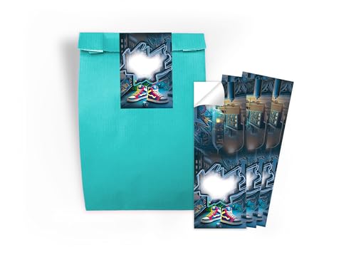 Limonia 10 Geschenktüten + 10 Selbstklebende Aufkleber/Sticker A7 Verpackung Mitbringsel Gastgeschenk Mitgebsel zum Kindergeburtstag Party Unisex Teenies Mädels Jungs Graffiti von Limonia