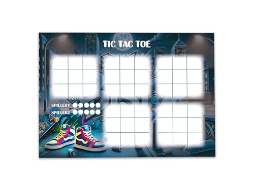 Limonia 12 Tic Tac Toe je 25 Blätter DIN A6 Papierspiel Set Mitbringsel Gastgeschenk Mitgebsel zum Kindergeburtstag Motto-Party Fest Feier Event Reise Unisex Teenies Mädels Jungs Graffiti von Limonia