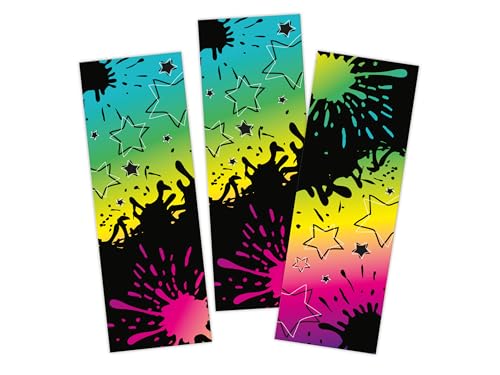 Limonia 6 Lesezeichen Set Papier Mitbringsel Gastgeschenk Mitgebsel Giveaways zum Kindergeburtstag Motto-Party Fest Feier Event Jungen Jungs Boys Mädchen Schule Kindergarten schwarz bunt neon von Limonia