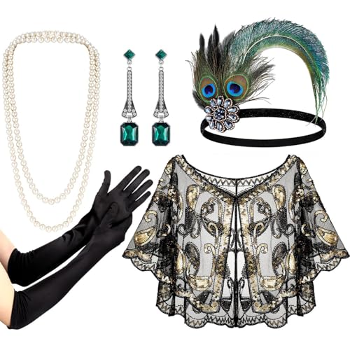 1920er Jahre Teaparty Flapper Kostüm Zubehör für Frauen Vintage Strass Kopfschmuck baumelnde Ohrringe Dress Up Kostüm von Limtula