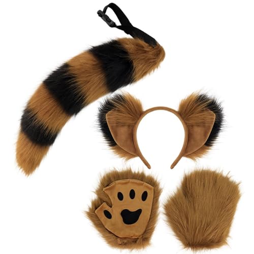 3-teiliges Fuchs-Kostüm-Set mit Stirnband, Schwanz, Handschuhen, Tierkostüm, Zubehör für Kinder, Erwachsene, Halloween, Cosplay von Limtula