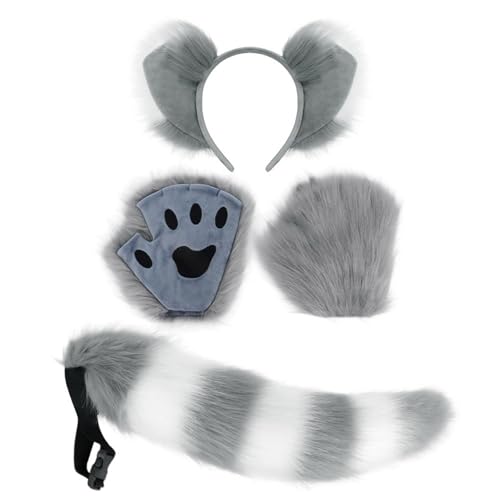 3-teiliges Fuchs-Kostüm-Set mit Stirnband, Schwanz, Handschuhen, Tierkostüm, Zubehör für Kinder, Erwachsene, Halloween, Cosplay von Limtula