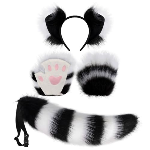 3-teiliges Fuchs-Kostüm-Set mit Stirnband, Schwanz, Handschuhen, Tierkostüm, Zubehör für Kinder, Erwachsene, Halloween, Cosplay von Limtula