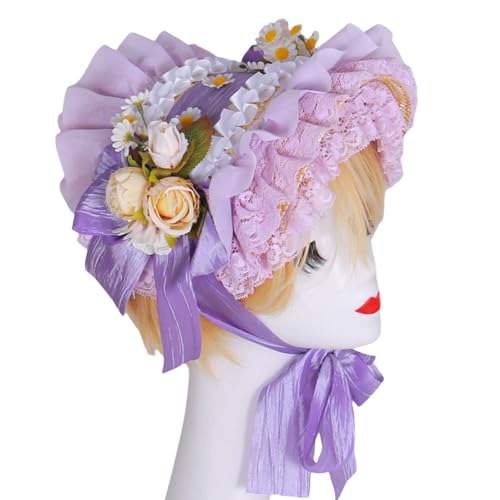 Handgefertigter viktorianischer Motorhaubenhut mit gerüschtem Rand und Blumen-Sonnenhut für Vintage-Enthusiasten, Teaparty-Kostüm-Requisiten, Vintage-Stil, Kopfbedeckung Handgefertigter viktorianischer Motorhaubenhut mit gerüschtem Rand und Blumen-Sonnenhut für Vintage-Enthusiasten, Teaparty-Kostüm-Requisiten, Vintage-Stil, Kopfbedeckung von Limtula