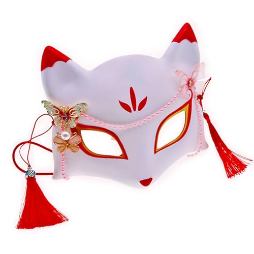 Limtula Anime Anime Füchse mit Schmetterling Halloween Party Katzen Maskerade Half Face Japanisches Cosplay von Limtula