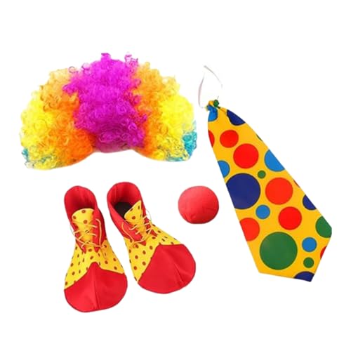 Limtula Clown Cosplay Set Zirkus Clown Nase Fliege Schuhe Clown Hut Clown Perücken Clown Weste Kostüm für Damen Herren Halloween Cosplay von Limtula