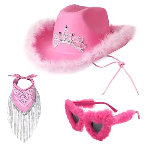 Limtula Cosplay-Cowboyhüte für weibliche Western-Cowgirl-Hut, Kopftuch, Herzform, Junggesellinnenabschied, Kostüm-Set von Limtula