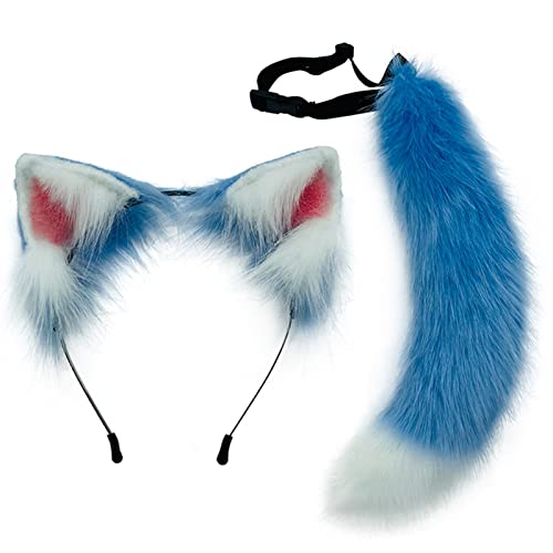 Limtula Frauen Tierohren Kopfschmuck Schwanz Set Plüsch Katzenohren Stirnband Halloween Weihnachten Cosplay Kopfschmuck von Limtula