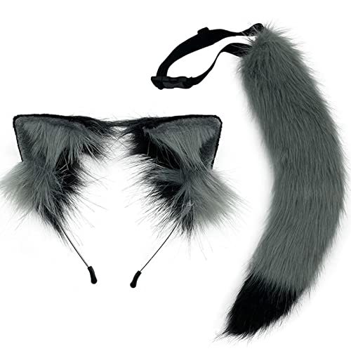 Limtula Frauen Tierohren Kopfschmuck Schwanz Set Plüsch Katzenohren Stirnband Halloween Weihnachten Cosplay Kopfschmuck von Limtula