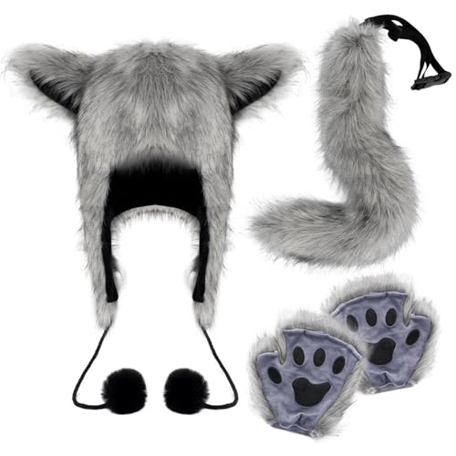 Limtula Fuchs Kostüm Set Tierhut Pelzhandschuhe Tierschwanz Halloween Kostüm Set Plüsch Hut Füchse Schwanz für Karneval von Limtula