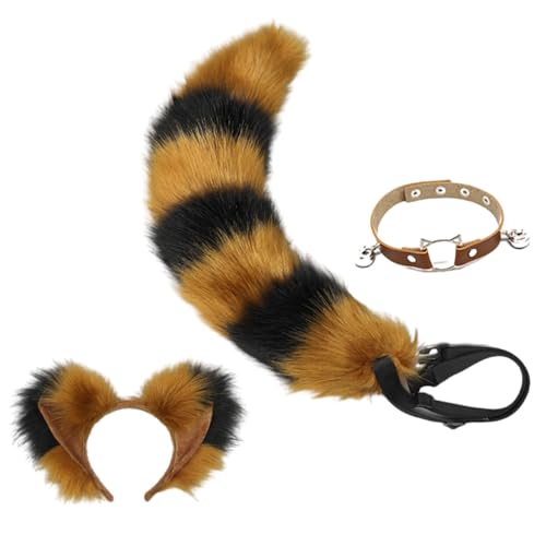 Limtula Fuchs Schwanz Glocken Halsband Katzen Ohren Haarband Plüsch Tier Schwanz Verstellbarer Gürtel Halloween Kostüm Zubehör für Karneval von Limtula