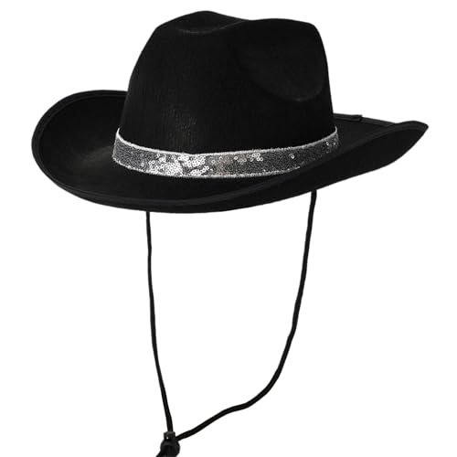 Limtula Glitzernder Cowgirl-Hut für Damen, Cosplay, Kostüm, Panamahut, Junggesellinnenabschied, Kopfbedeckung, Hochzeitsfeier-Zubehör von Limtula