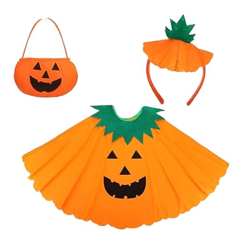 Limtula Halloween-Kürbis-Kostüm-Set für Damen und Herren, Halloween-Kürbis-Umhang, Halloween-Kürbis-Süßigkeitentasche, Hut, Party-Requisiten von Limtula