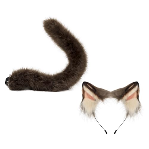 Limtula Kunstfell, Fuchs, Schwanz, Katzenohren, Stirnband, Halloween-Party-Kostüm, Cosplay-Set für Damen, Mädchen, Katzen, Kostüm-Zubehör von Limtula