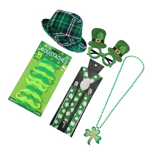 Limtula Patricks Day Hut Fliege Bart Halskette Brille Arm Ärmel gestreifte Strümpfe Irish Festival Kostüm Zubehör von Limtula