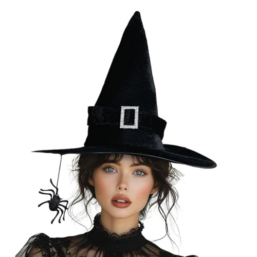 Limtula Schwarzer Halloween-Hut, breiter Rand, spitz, modische Party-Kopfbedeckung für Halloween-Feiern, verstellbare Hexe Limtula Schwarzer Halloween-Hut, breiter Rand, spitz, modische Party-Kopfbedeckung für Halloween-Feiern, verstellbare Hexe von Limtula
