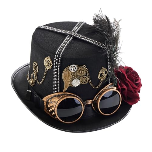 Limtula Steampunks Zylinderhut, Vlies, viktorianischer Hut mit Brille, Unisex-Kostüm, Hut, Hippie-Hut, Halloween-Partyzubehör, Kostüm-Hut von Limtula