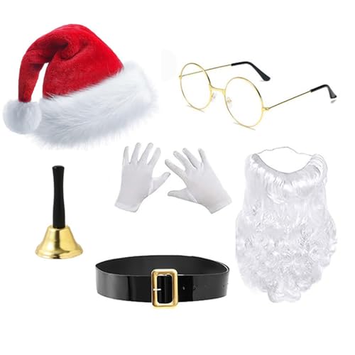 Limtula Weihnachtsmann-Kostüm-Zubehör, Plüschmütze, Brille, Gürtel, Handschuhe, um Ihr Weihnachten zu erhellen von Limtula