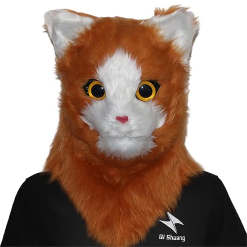 Plüsch Tier Kopf Maske Beweglicher Mund Katze Maske Halloween Party Cosplay Kostüm Mund Mover Katzenmaske Für Frauen Männer Geschenke Mouth Mover Tiermaske Mouth Mover Maske Bewegende Mundmaske von Limtula