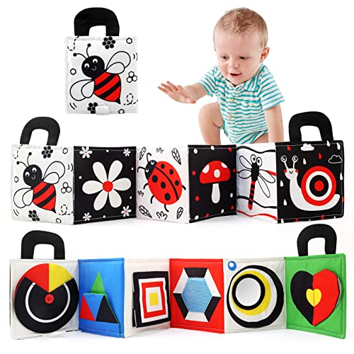 LinStyle Schwarz Weiß Doppelseitig Baby Stoffbuch, Wahrnehmungs-Lernspielzeug, Kontrastkarten Baby Spielzeug 0 6 Monate, neugeborenen Geschenke Geburt Junge mädchen -Tierstil von LinStyle