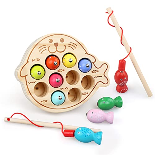 LinStyle Spielzeug ab 2 Jahre, Montessori Spielzeug 2 Jahre, Holz Angelspiel für Kinder, Kinder Magnet Fische Angeln Spiel, Lernspiele ab 2 Jahre,Motorikspielzeug,Geschenk für Kinder ab 2 3 4 5 Jahre von LinStyle