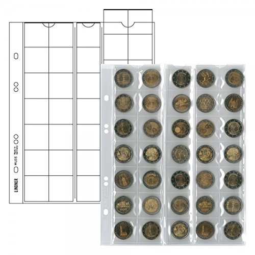 Lindner 2 x Multi Collect Münzhüllen - Ergänzungsblätter Nr. MU35 Ideal für 2 Euro Münzen für Münzen bis 27 mm + Schwarze Zwischenblätter von Lindner