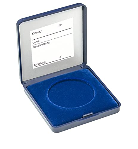 Lindner MÜNZ-ETUI MIT Blauer VELOURSEINLAGE FÜR MÜNZEN/MÜNZKAPSELN in 15 verschiedenen Größen zur Auswahl mit Kärtchen zum Beschriften (-Ø 46 mm) von philaseum