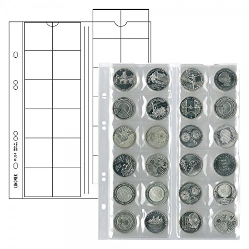 Lindner Multi Collect 2 x Münzhüllen - Ergänzungsblätter Nr. MU24 Ideal für 10 DM, 10 Euro, 20 Euro, 25 Euro, krügerrand usw. für Münzen bis 34 mm + Schwarze Zwischenblätter von Lindner